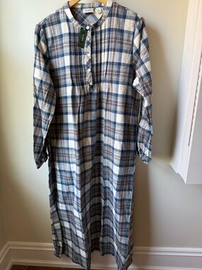 NWT LL BEAN Tartan Scotch Plaid Flannel Nightgown Traditional Cottagecore L
